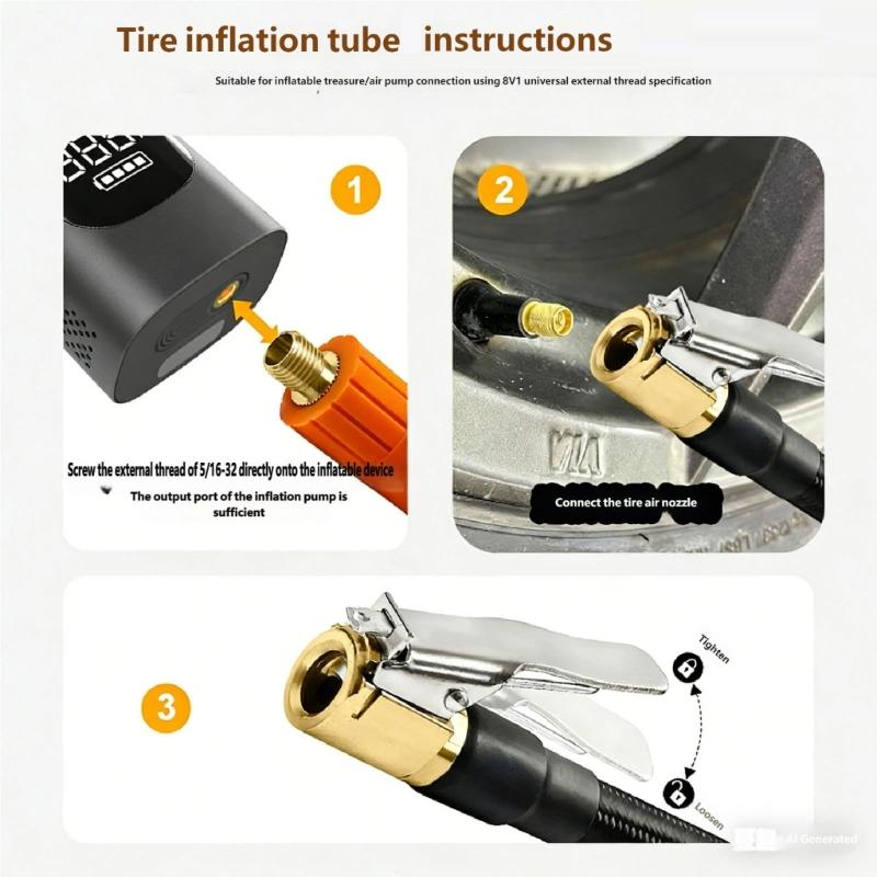 Strong Copper Air Chuck Strong Braided Rubber Air Hose Simple Installs for Tire Pump Inflator & Sports Equipment