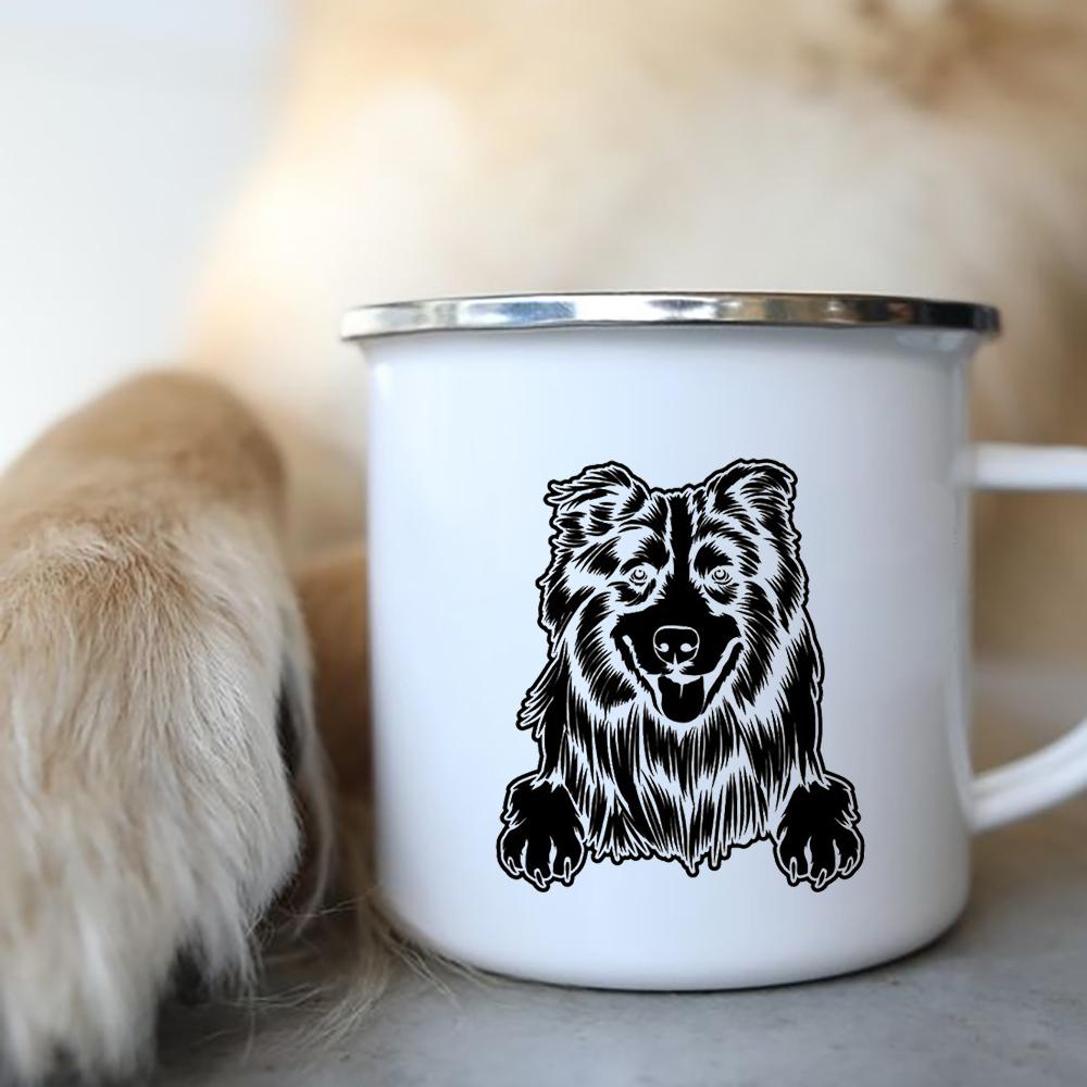 Coffee Tea Mugs Camping Adventure Beer Drink Juice Cups German Shepherd Print Creative Enamel Mug Handle Love Dog People Gifts