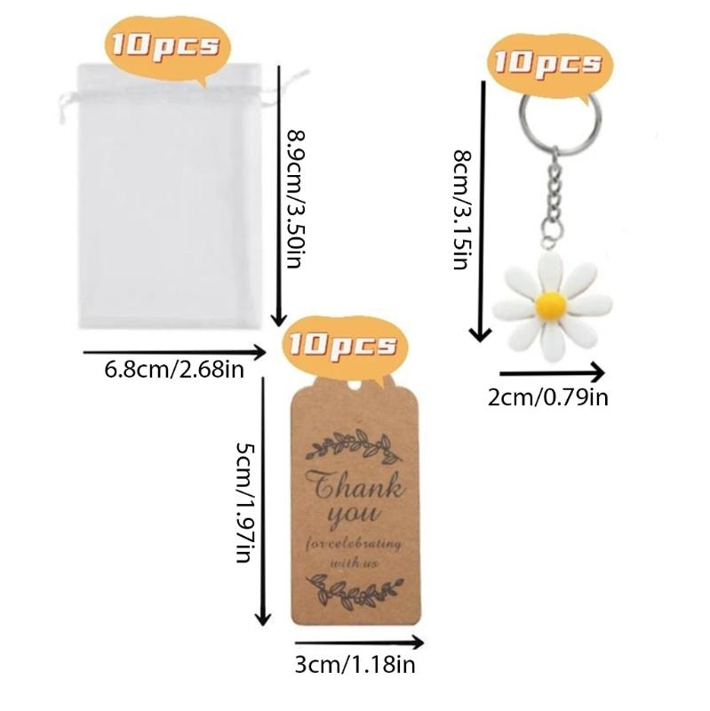 30 Pieces Daisys Keychain Set with Thank You Cards and Organza Bags for Appreciation Gifts Party Favors Birthday Present