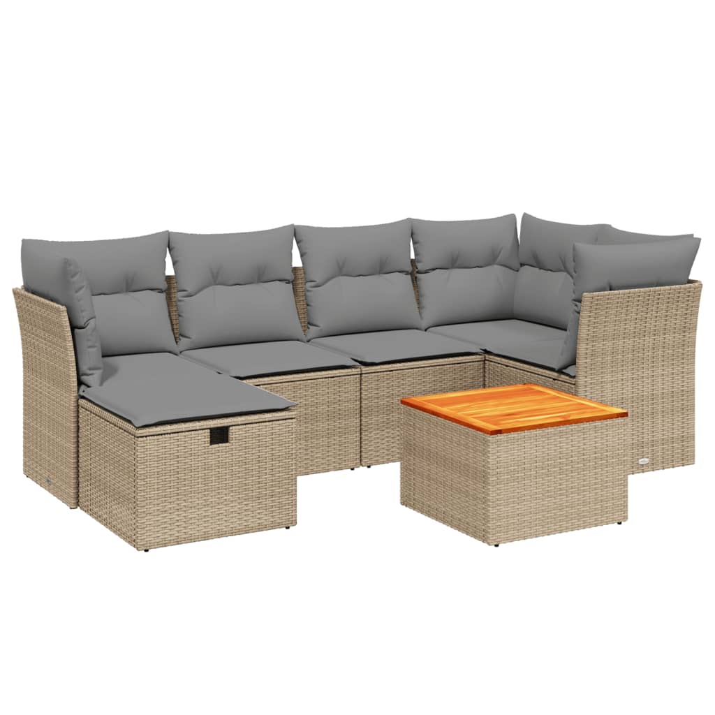 7 Piece Beige Poly Rattan Garden Sofa Set with Cushions