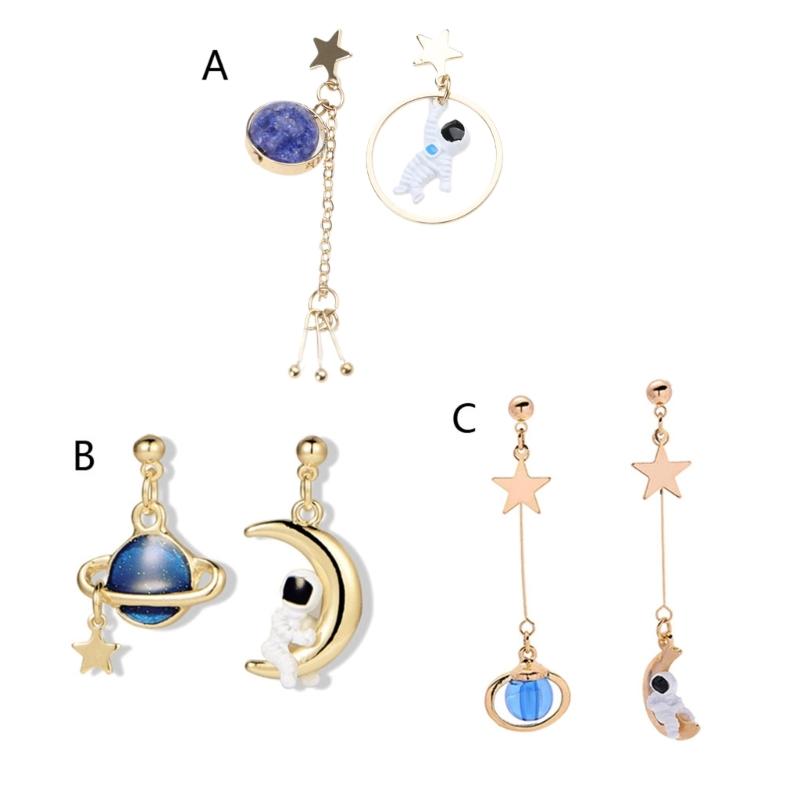 Chic Asymmetric Ear Studs Niche Moon Planet Astronaut Dangle Earrings Gift for Anniversary Birthday Graduation Christmas