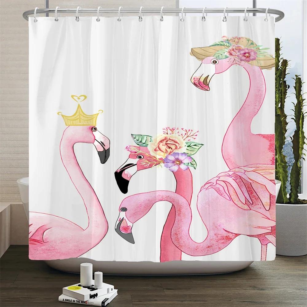 Flamingo Shower Curtains Green Leaf Bathroom Waterproof Polyester Fabric Printing Shower Curtain Decoration Bath Screen