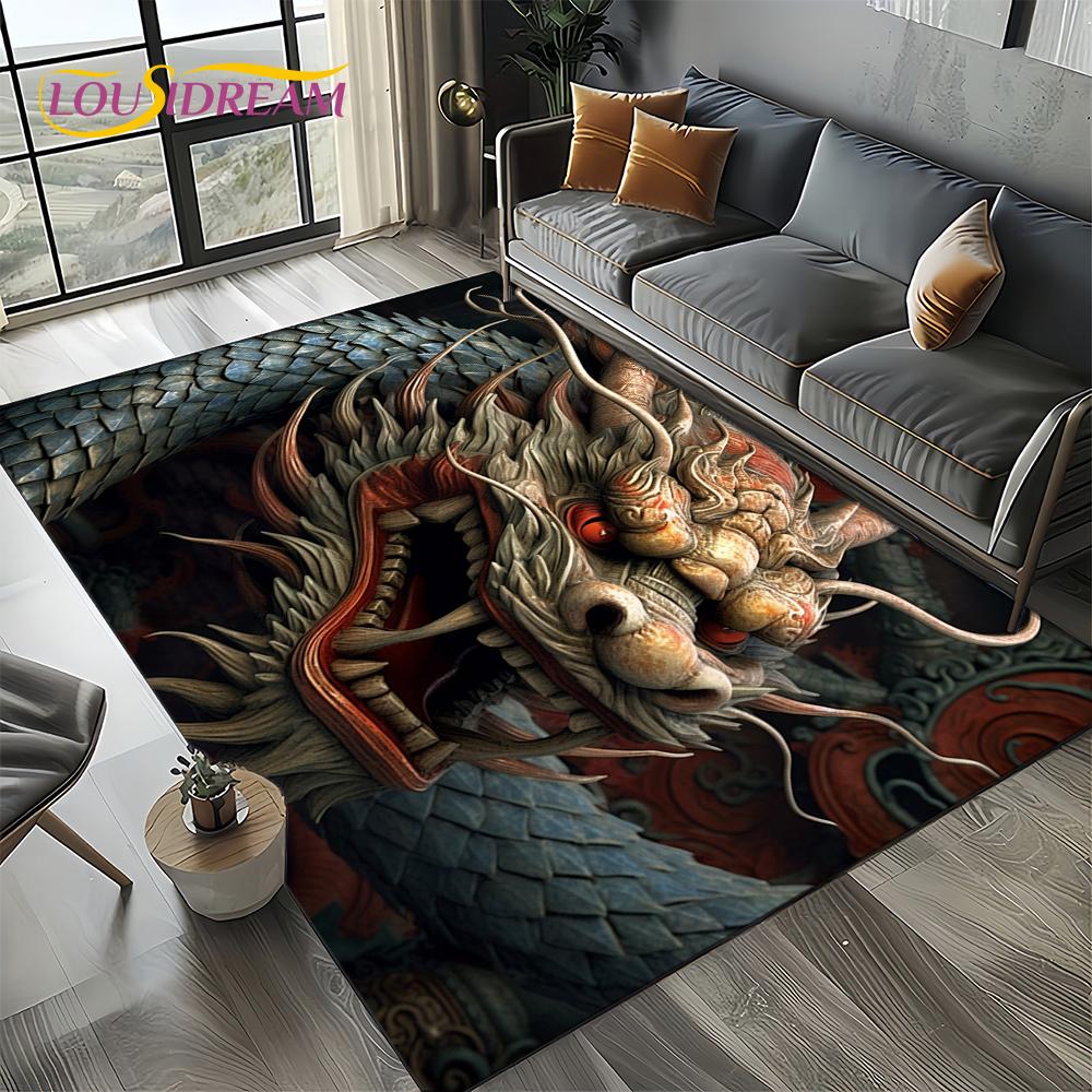 Chinese Style Dreamy Dragon Cartoon Carpet Rug for Living Room Bedroom Home Sofa Decoration,Kid Area Rug Non-slip Floor Mat