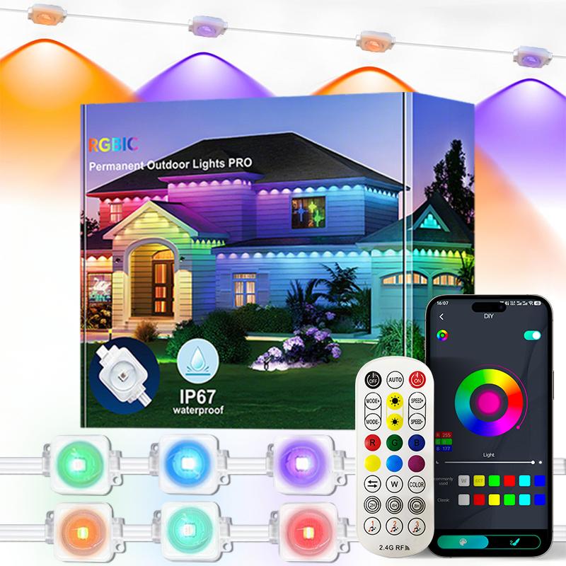 

Permanent Outdoor Lights Smart RGBIC Eave Lights Remote APP Control DIY LED String Light IP67 Waterproof for House Outside Decor 5M 10LEDs&EU Plug