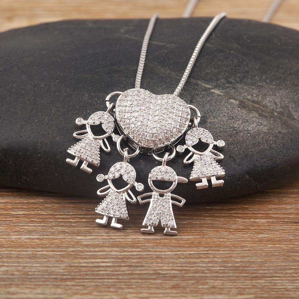 AIBEF Trendy Boy/Girl Pendant Necklaces Women Charm Cute Chain Choker Heart Family Jewelry Son/Daughter Birthday Gifts
