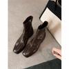 Cowhide~ Short Boots Women's Brown Korean Small Ankle Boots Martin Boots Chelsea Skinny Boots Women's French High Heels Autumn and Winter