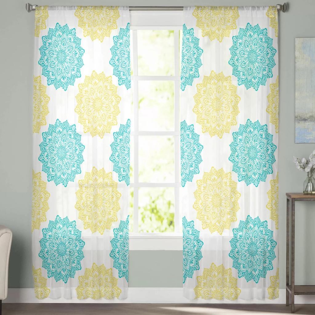 Tekstura wzoru mandali Domowe tiulowe zasłony do sypialni Salon Prześwitujące zasłony z nadrukiem na balkon Letni wystrój domu