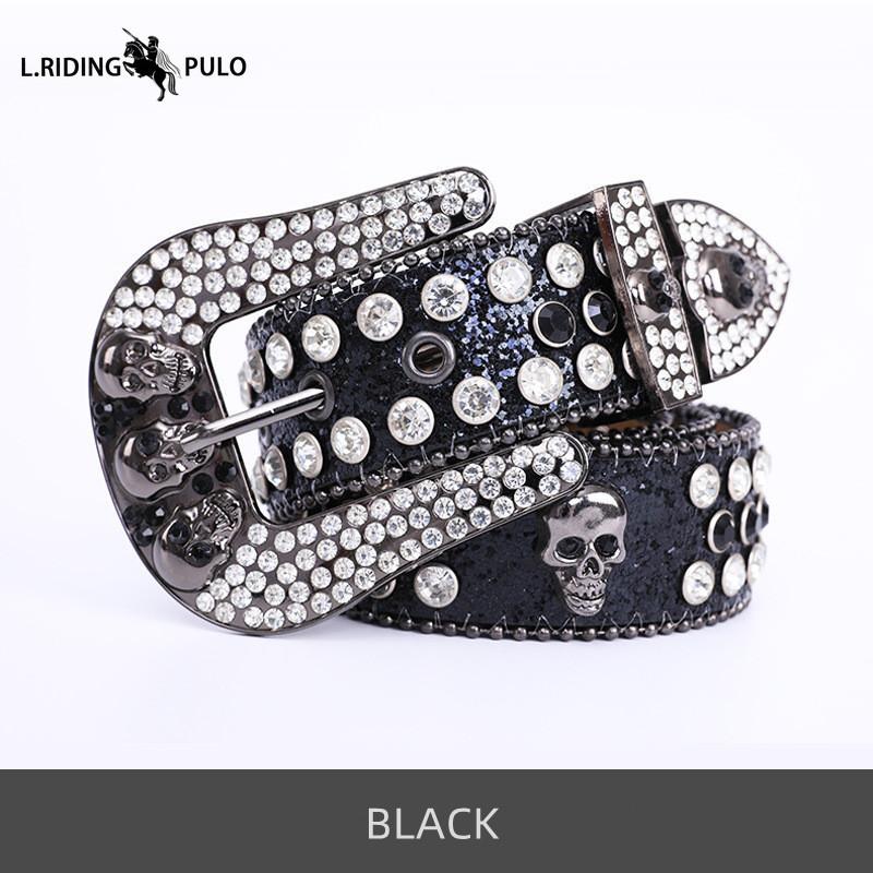 Cinto Caveira Moda Masculino Feminino Cinto Strass Punk Hip Hop Cinto de Couro Calças Jeans Vestido Fivela de Cinto Brilhante