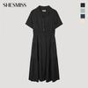 [She S miSS] Open Collar Shirring Long dreSS Swwopp22020