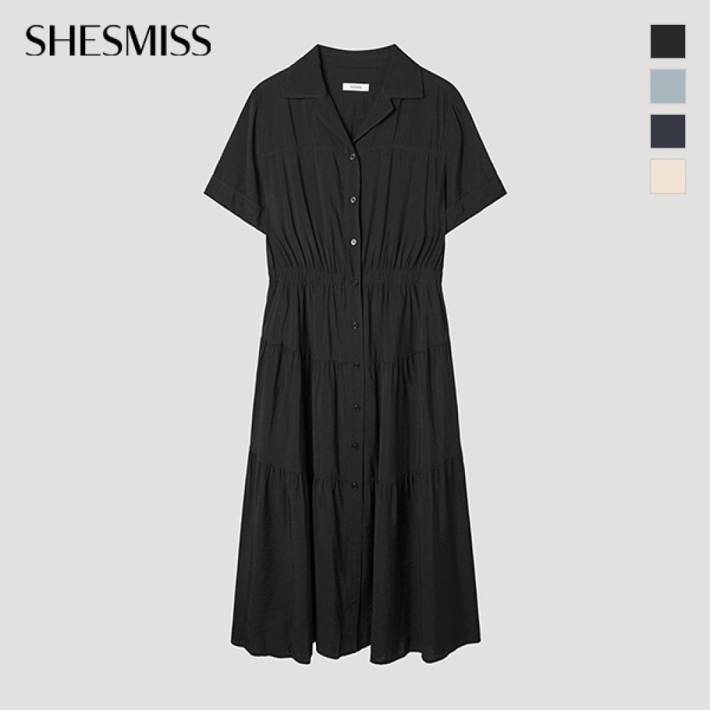 [She S miSS] Open Collar Shirring Long dreSS Swwopp22020