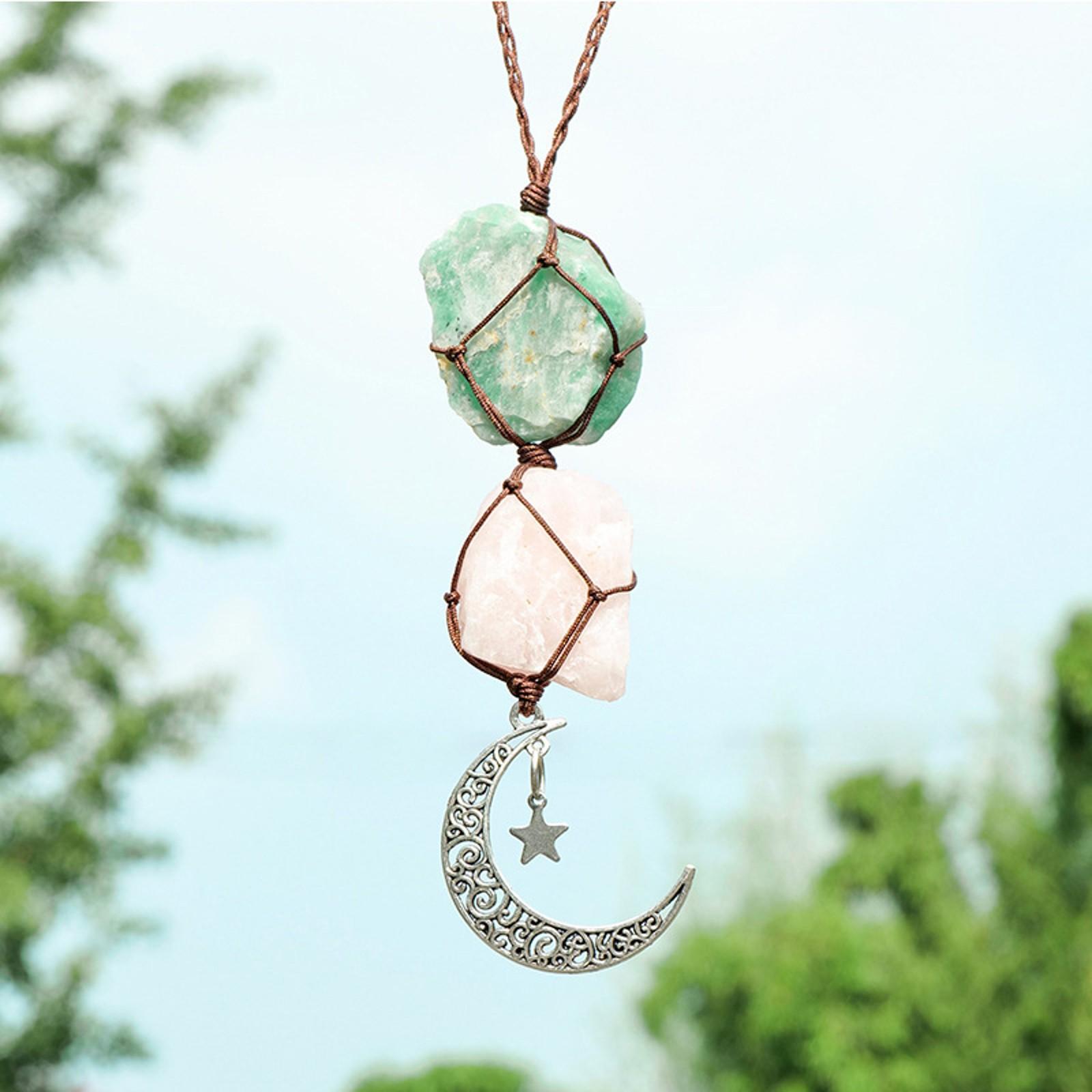 

Home Decoration Ornaments Moon Crystal Hanging Pendant With Brown Rope Car Rearview Decorations Ornaments Creative Handicrafts One Size розовый