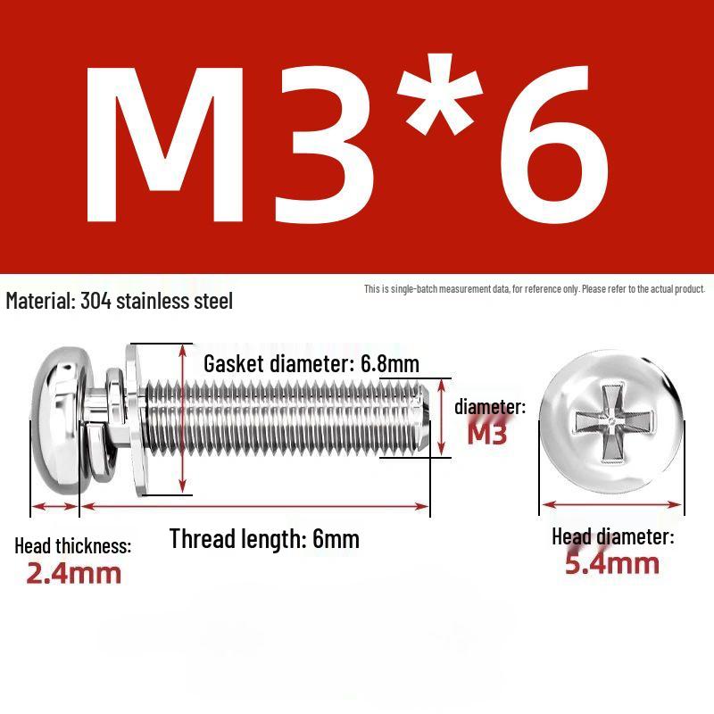 304 Stainless Steel Phillips Pan Head Combo Screw with Flat and Spring Washers