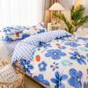 Modrý slunečnicový set přikrývky velikosti Queen Botanický květinový přehoz Plný Měkký ložní prádlo 4ks Černé sady přikrývek na postel Plný