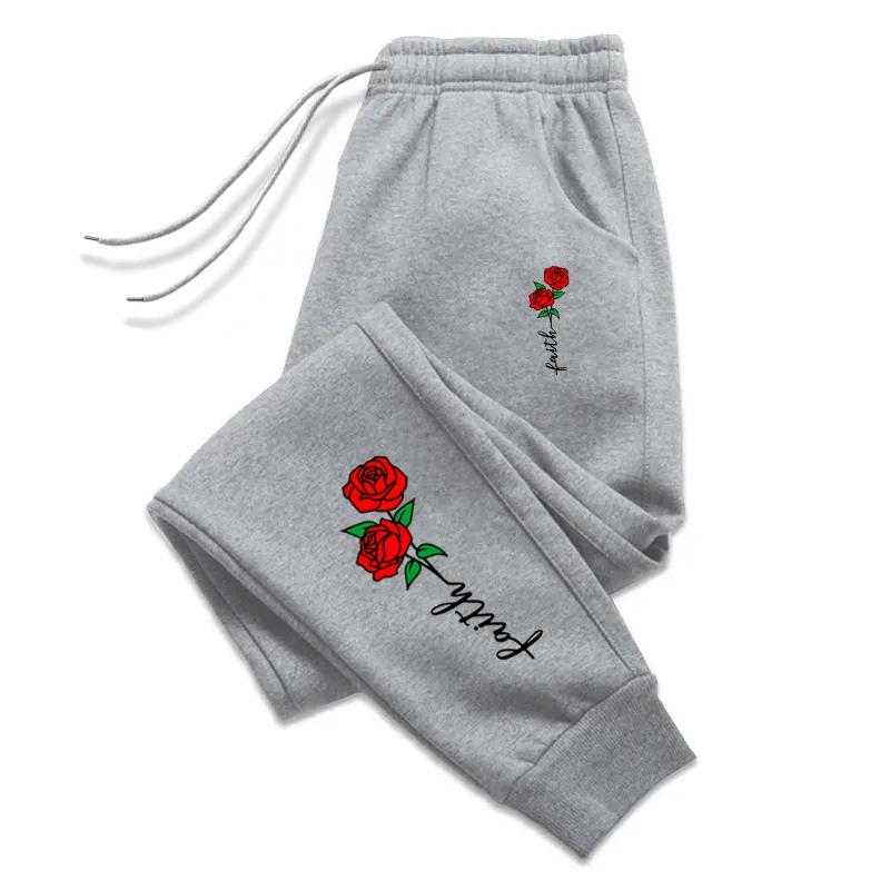 Beautiful Flowers Printing Womens Sweatpants Daily Casual Fashion Trousers Sports Jogging Sweat Mens Pants Street Pants