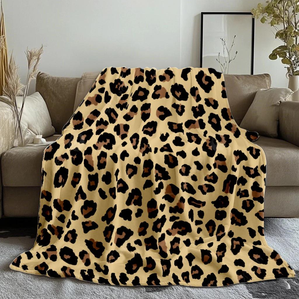 

Super Soft Coral Fleece Throw Blanket Leopard Stripe Plaid Print for Sofa Bed Home Textiles Cozy Warm Bedspread 40x50in