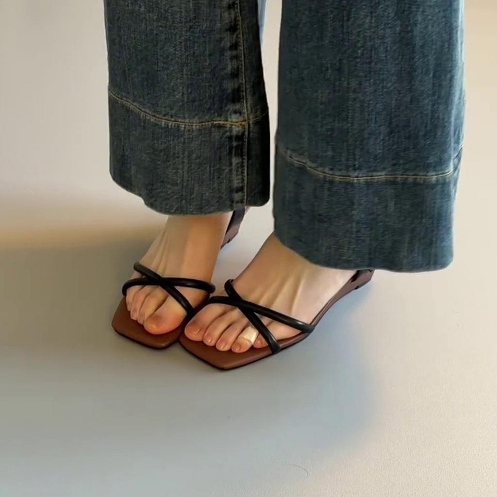 Thick-soled wedge heel with square head sandals women's versatile open-toed skirt retro casual shoes