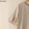 ZANZEA Damen Lässig Rundhals Rüschenärmel Locker Sommerbluse
