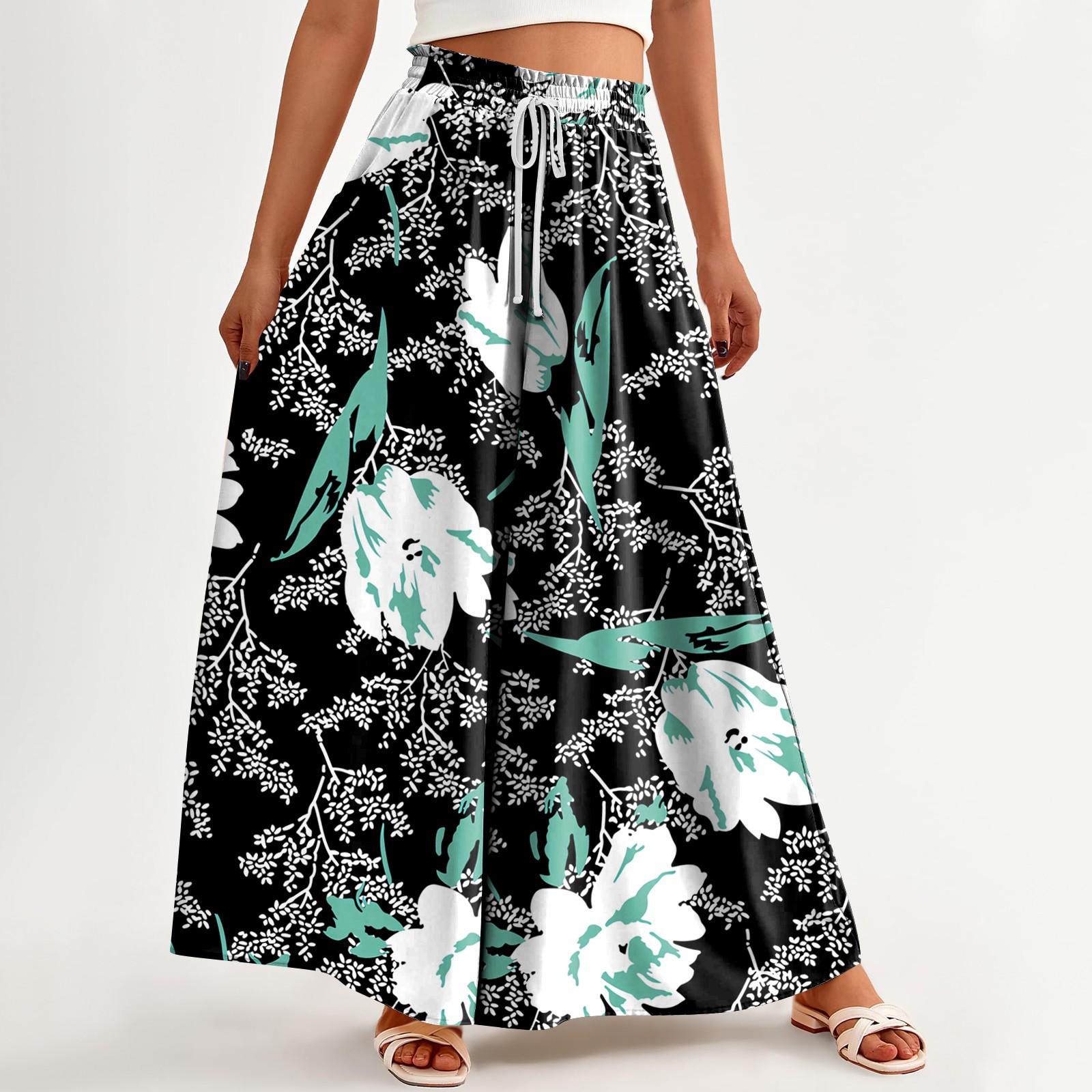 

Женские брюки с принтом и широкими штанинами, с карманами, с высокой талией, на кулиске, свободные, повседневные XXL чёрный