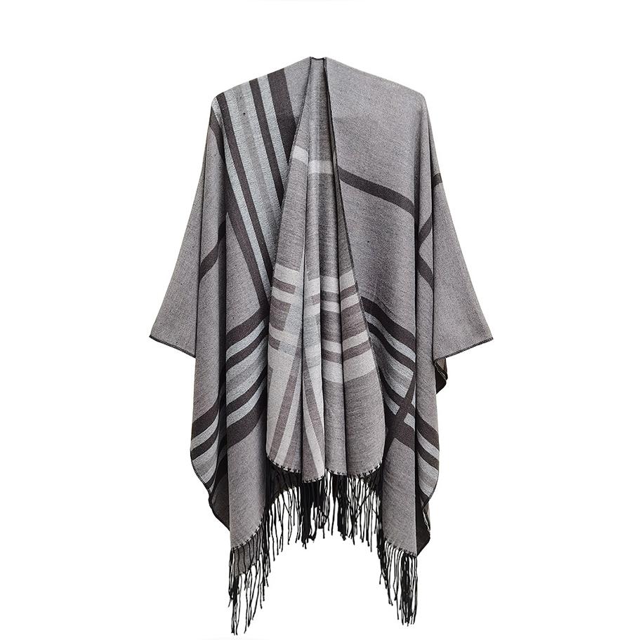 

Весенне-осенний женский теплый шарф, черная двусторонняя клетчатая шаль с разрезом SH17-06#