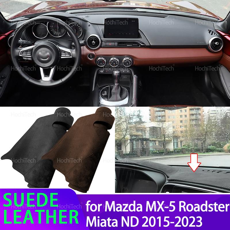 Anti-UV Suede Leather Dashmat For Mazda MX-5 MX5 Roadster Miata ND 2015- Black/Brown Dashboard Cover Sun Shade Carpet Pad