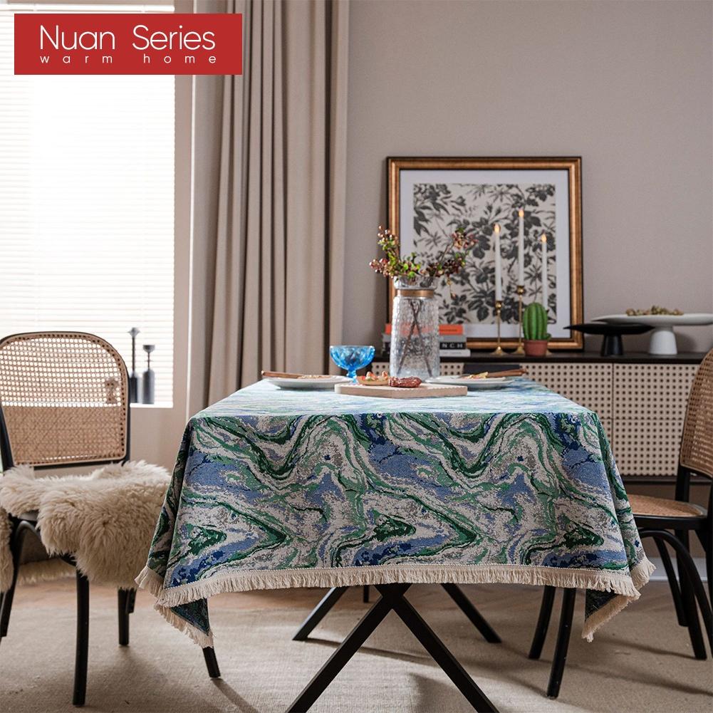 1PC Nuan Series Artistic Jacquard Romantic Style Polyester Tablecloth with Tassels for Dining Table Coffee Table Makeup Table Home Decor