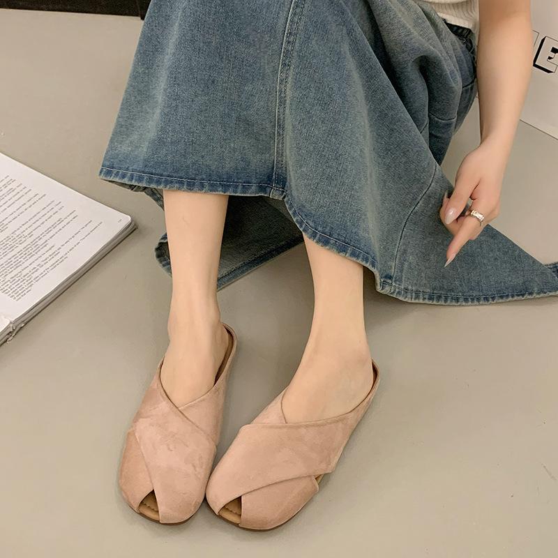 Baotou slippers spring and summer wear new women s fashion versatile gentle retro flat bottom non-slip cool slippers 40 розовый