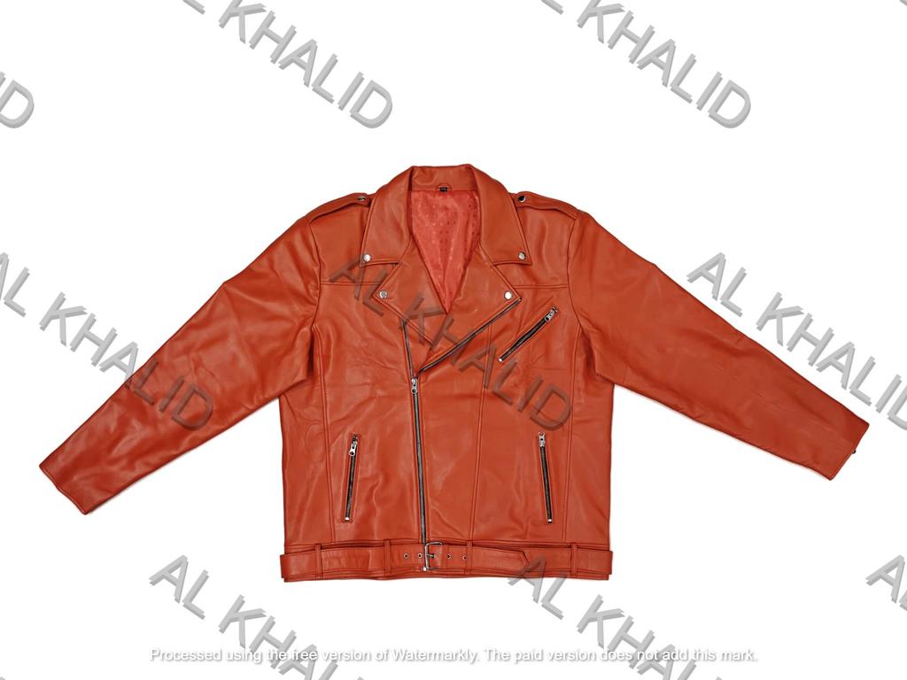 AL KHALID Men's Leather Jacket Orange Genuine Lambskin Leather Jacket Motorcycle