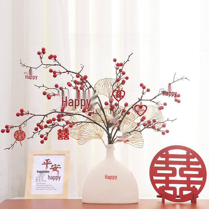 Red Berry Bonsai Scene Ornament for Wedding and Living Room Decor