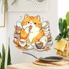 Cartoon Cat Wall Sticker, Funny Orange Cat Bathing/Licking Wall Decal, Peel And Stick Self-Adhesive PVC Room Mural for Kitchen, Bathroom