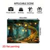 2D Fairy Tale Forest Wall Decor, Glowing Lanterns on Ancient Tree Tapestry
