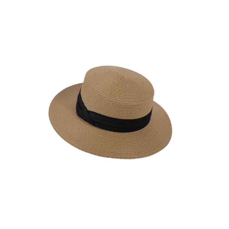 Flat Top Straw Hat Women'S French Straw Top Hat Summer Big Brim Sun Hat Seaside Vacation Sun Hat