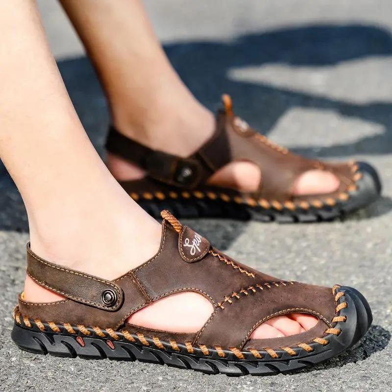 

Fashion Beach Shoes Flat Rubber Genuine Leathe Slippers for Men High Quality Fashion 2025 Style Designer Luxury Mascullino Original Y2k 48