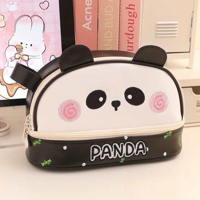 Large Capacity Waterproof Pencil Bag Cute Cartoon Panda Kitten Pencil Case Kawaii Animal Stationery Storage Bag Student Supplies