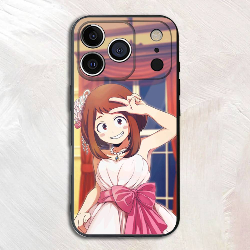 Anime Figur O-Ochaco U-Uraraka Schwarzes Handyhülle Für iPhone 17,16,15,14,13,12,13,11 Pro Max Plus mini Silikon Weiche Rückseite
