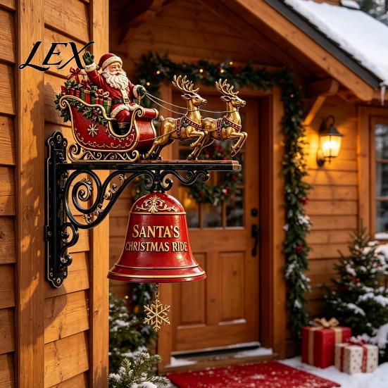 Christmas Doorbell Decoration Bell Wall Hanging Decoration, Santa Sleigh Reindeer Ornament, Large Decorative Unique Winter Home Decorations for Porch