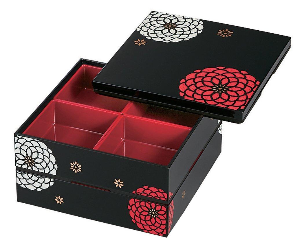 

Made in HAKOYA Tatsumiya Square Hors Hyakuka 54275 Japan, 19.5mm Two-Tier d oeuvre Box, Black, (Flower) Design, чорний