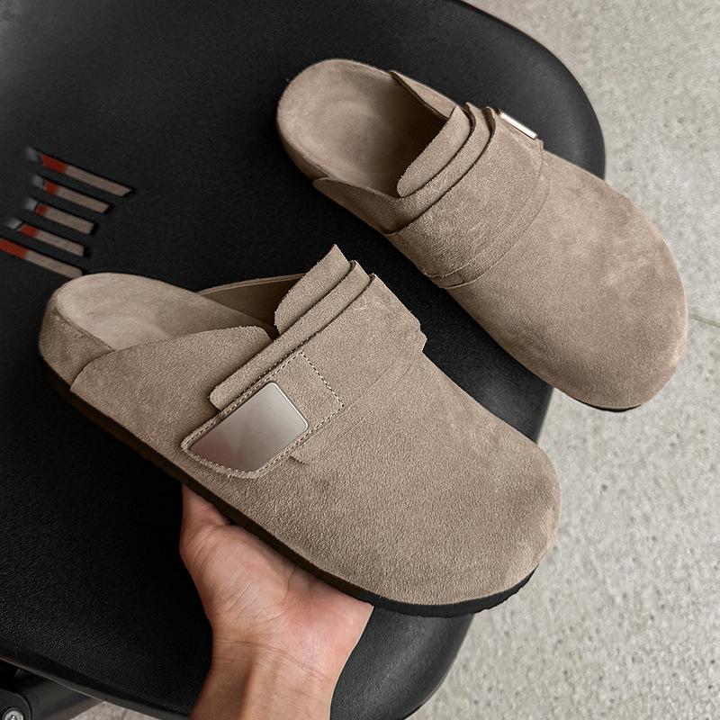 Men's Boken shoes fishing casual comfortable suede lazy summer new bag head slippers 59901 beige-J