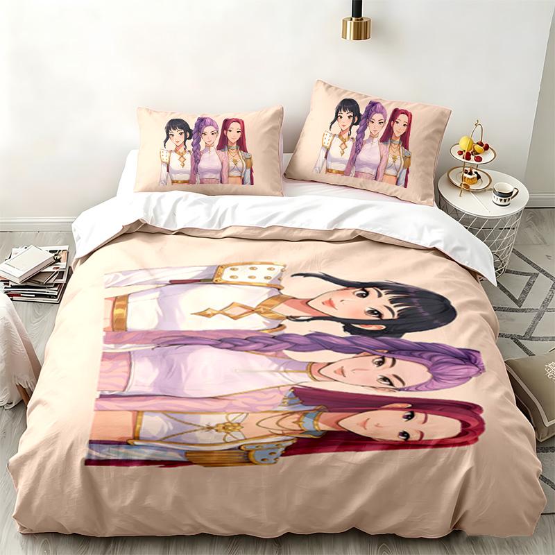 Kpop şeytan avcıları 3 parçalı set Yatak odası kullanımı için mükemmel Rahat nevresim takımı bir yorgan kılıfı ve iki yastık kılıfı içerir İdeal doğum günü veya Noel hediyesi