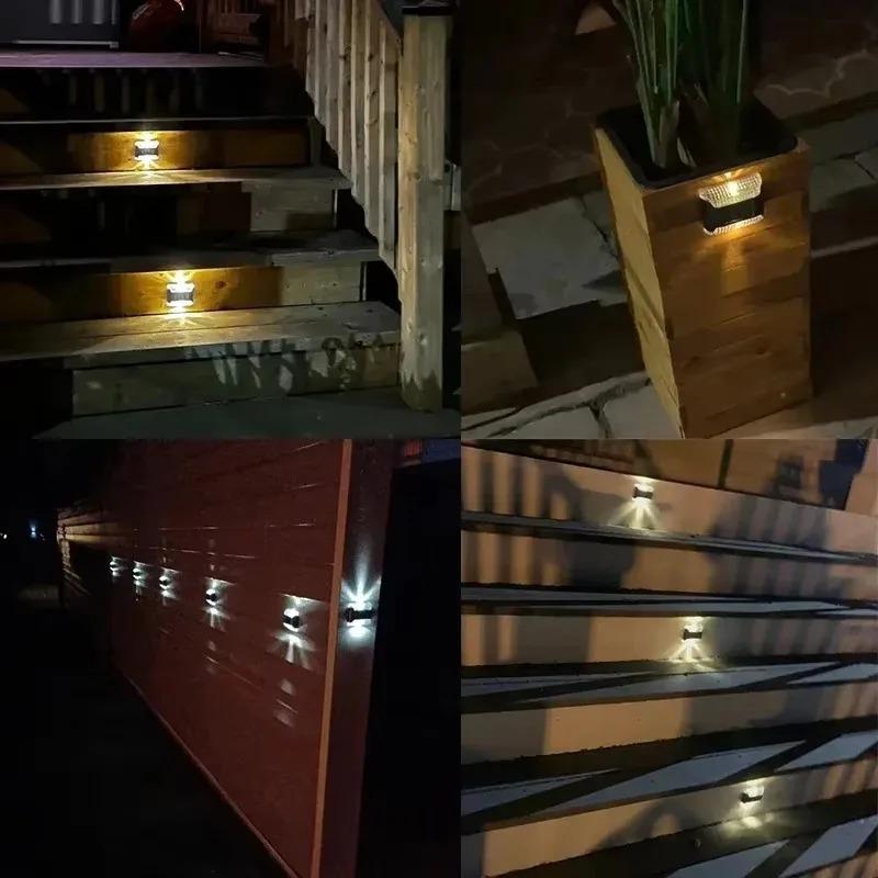 Warm White & White Light Outdoor Solar Wall Lamp Garden Landscape Lighting Courtyard Corridor Walkway Step Deck Stairs LED Night Iight Christmas Decor