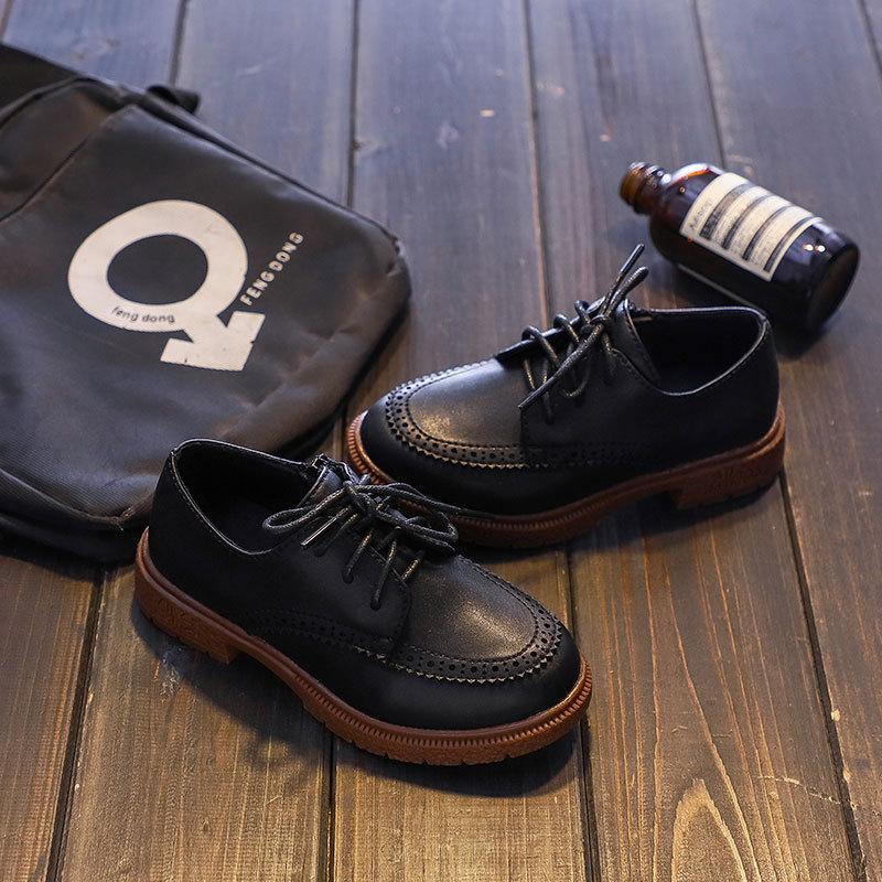 Children leather shoes for boys new fashion kids retro single shoes students black British style performance shoes