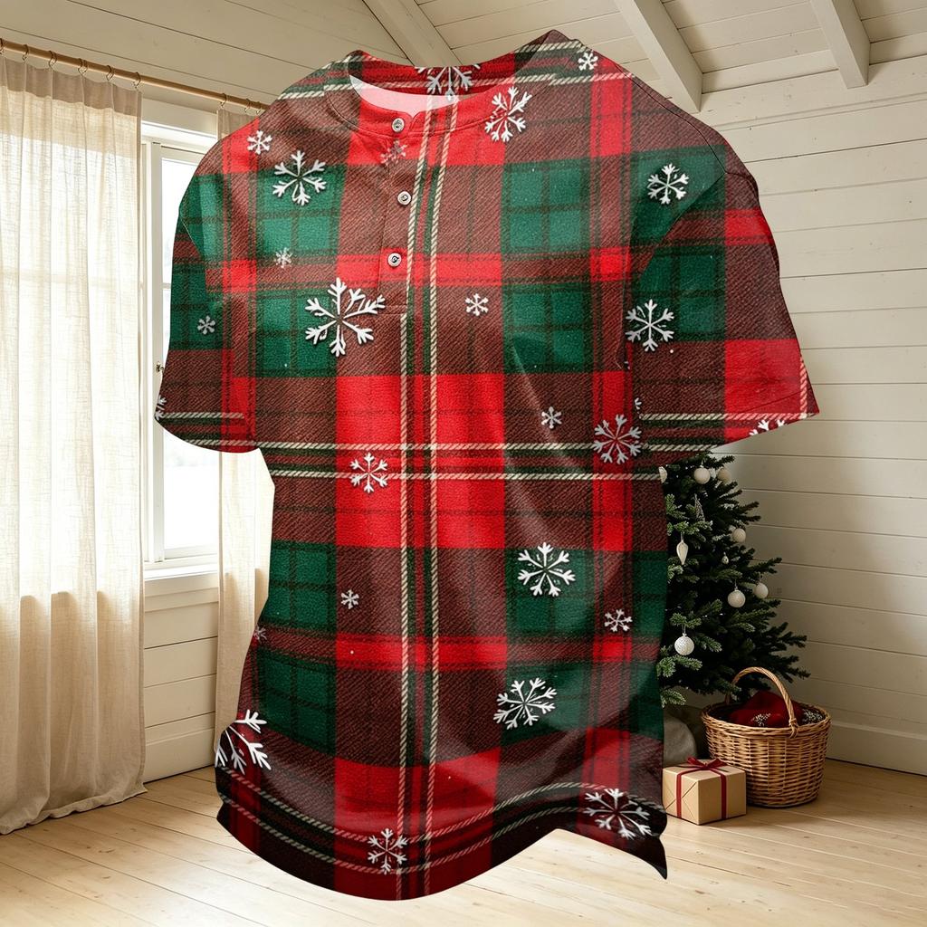 Men's Quick-Dry Round Neck Short Sleeve T-Shirt with Christmas Print for Holiday Party