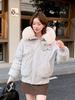 Hooded big fur collar cotton clothes women's cartoon patch short loose thickened women's clothing autumn and winter coat
