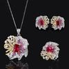 New Jewelry Set Luxurious High-end Versatile Red Zircon Necklace Earrings Ring Full Temperament Women's Batch