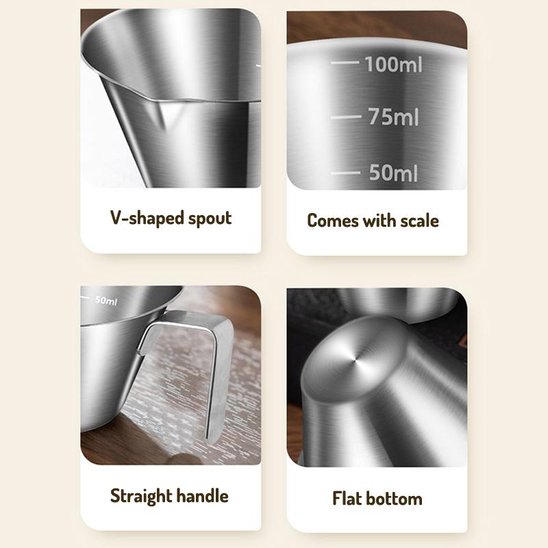 100ML 304 Stainless Steel Coffee Extraction Cup With Scale Small Milk Spoon Making Cup Espresso Measuring Cup Kitchen Tools Cup