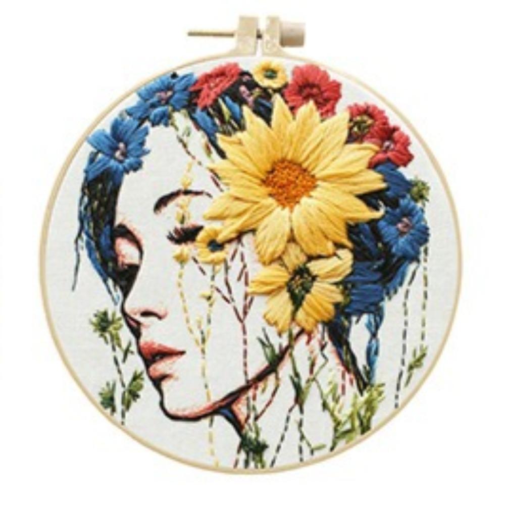 1set Simple Linen Oil Painting Girl Series Cross Stitch Embroidery Material Kit - Easy Tutorial for Beginners, Tools and Fabric Craft Material Kit