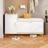 Armadietto per scarpe 100*38*68cm con 2 scomparti, Panca portascarpe lucida con seduta imbottita, Contenitore, Piedini in metallo, per Soggiorno, Corridoio, Bianco + Oro