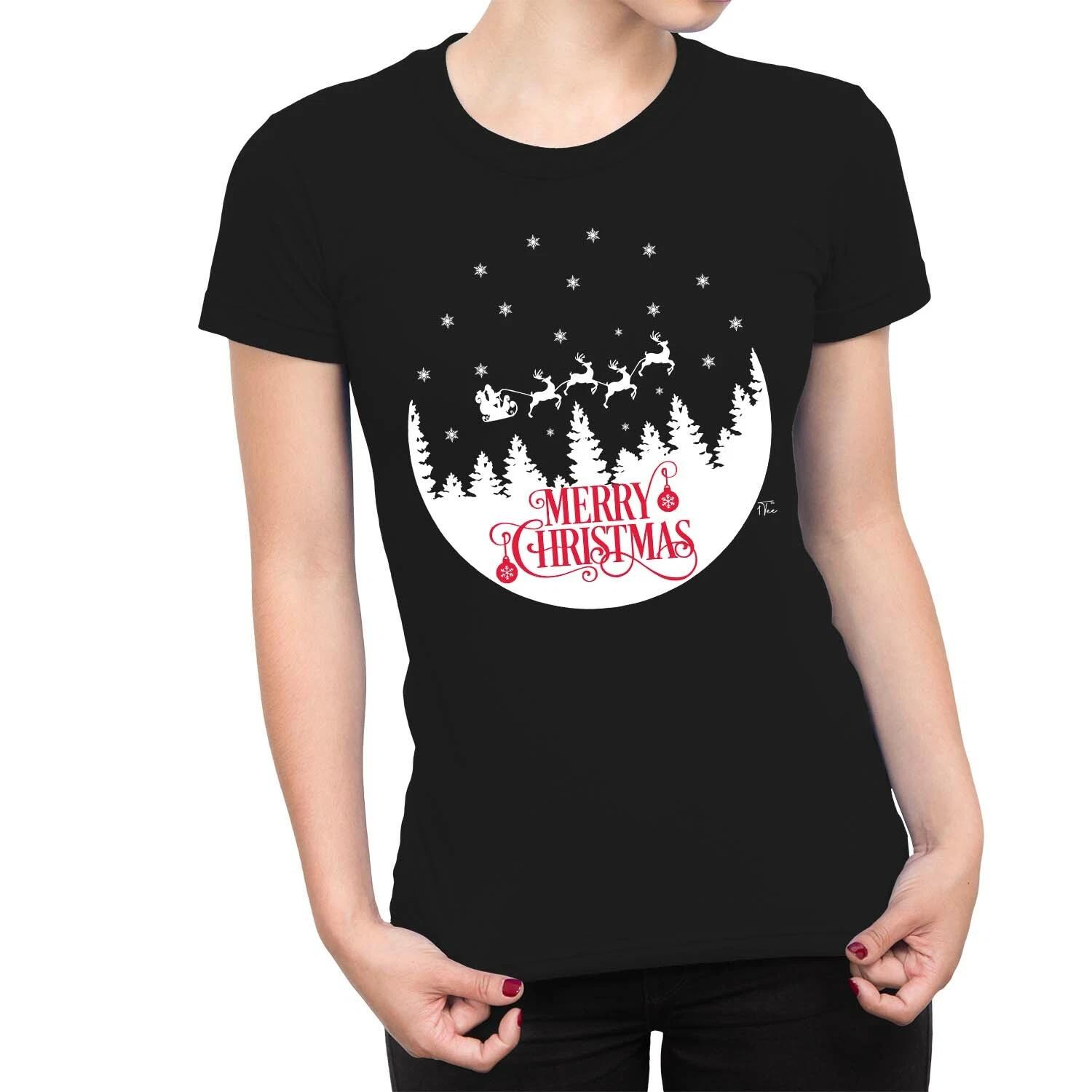 1Tee Womens Merry Christmas Globe T-Shirt M