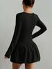 Neues Bordürenkleid Damen Langarm Slim Fit Elastisch Ballonrock
