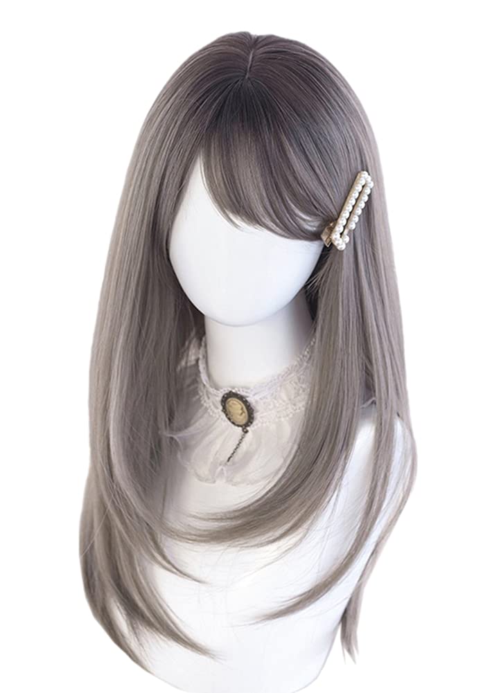 

Термостойкий парик в стиле Харадзюку, полудлинный, 60 см, с серым градиентом, идеально подходит для косплея, вечеринок, Лолиты и повседневной носки.