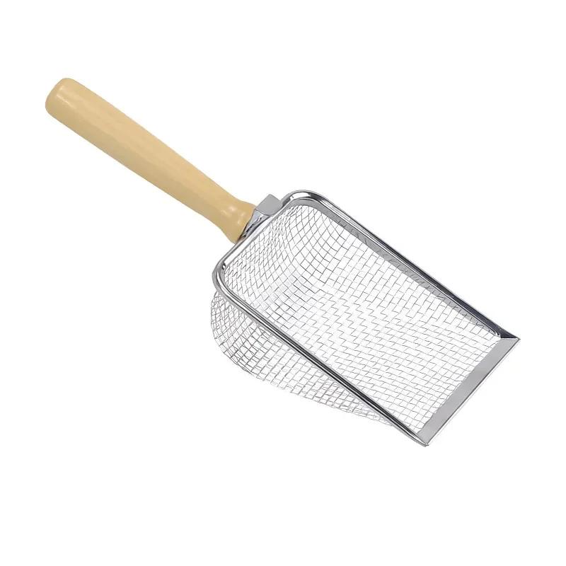 Cat Litter Shovel  Wood Handle Metal Scooper with Hook Portable Stainless Steel Sifting Kitten Toilet Cleaning Tool Pet Products